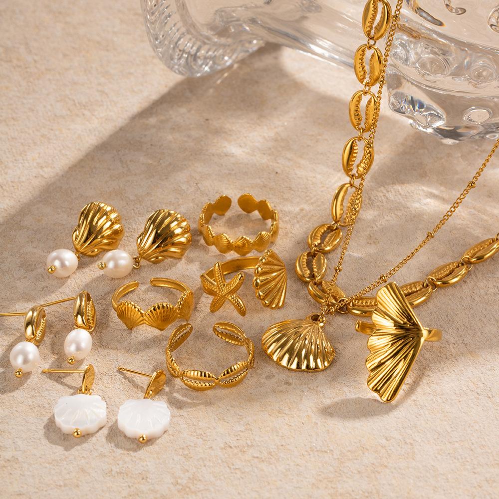 Ocean Jewelry Set Seashell Ring Necklace For Beach Vacation Electroplated Accessories