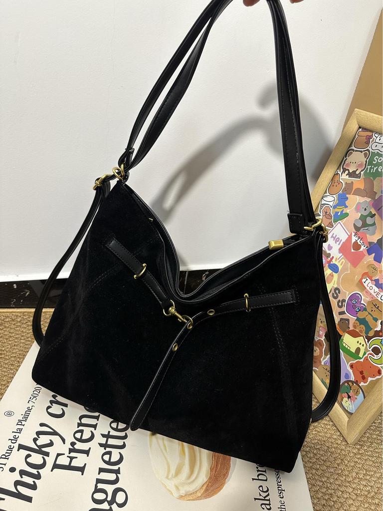 2024 Women's Large Capacity Suede Tote: Autumn/Winter Casual Shoulder & Crossbody Bag