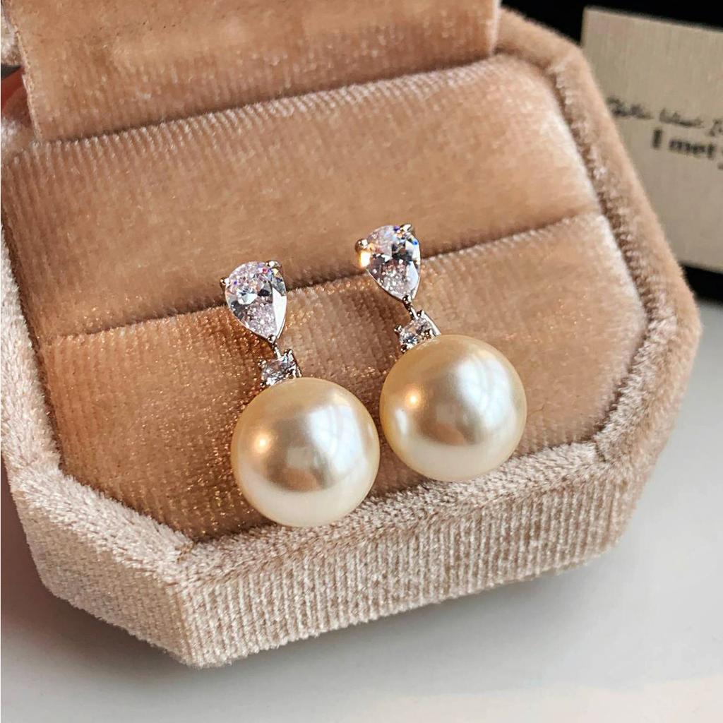 Zircon Geometric Pearl Stud Earrings Autumn and Winter Retro Elegant Earrings Temperament Earrings Women