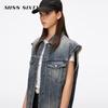 MISS SIXTY Distressed Frayed Hem Denim Vest