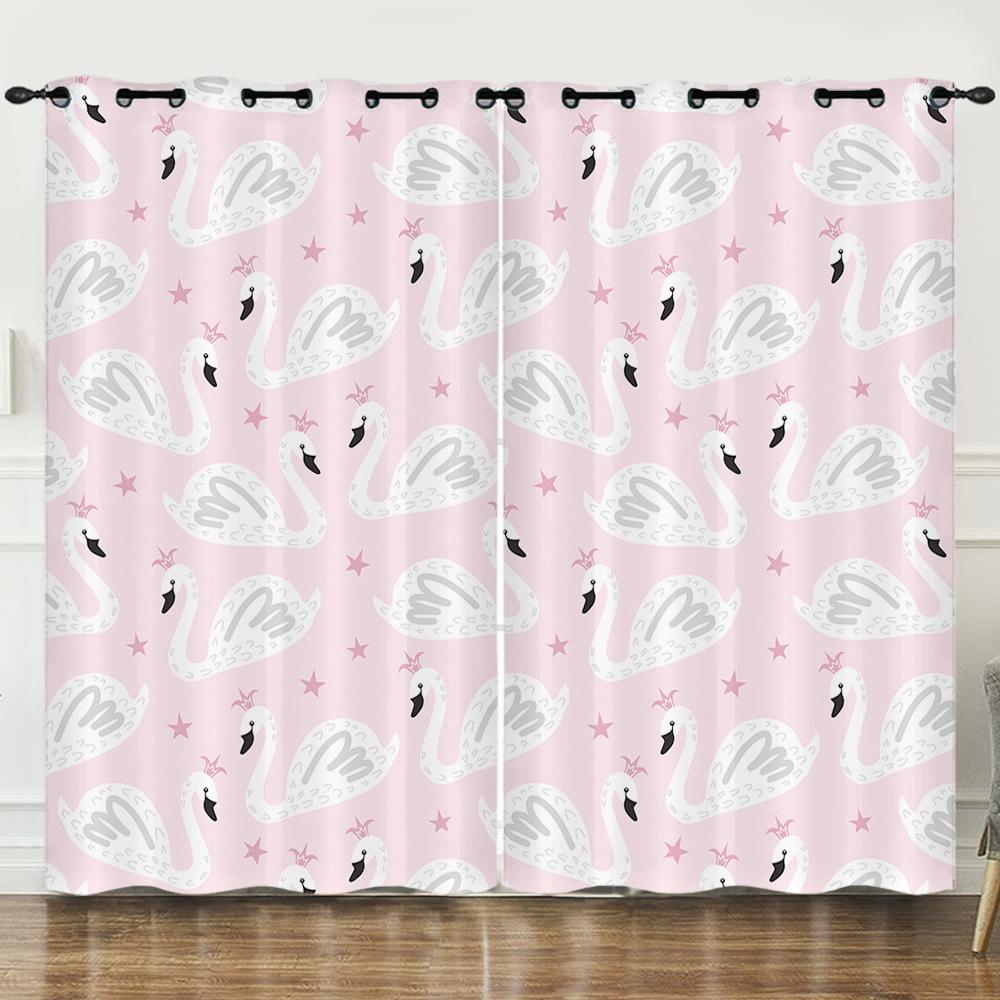 Curtain Cartoon Animal Bear Deer Love Kitten Digital Printing Blackout Curtain Punching