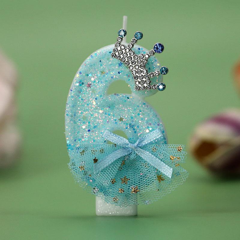 Blue Crown Dress Number Birthday Candles Cute Cake Toppers for Girls Princess Party Decor Unique Candles for Celebrations