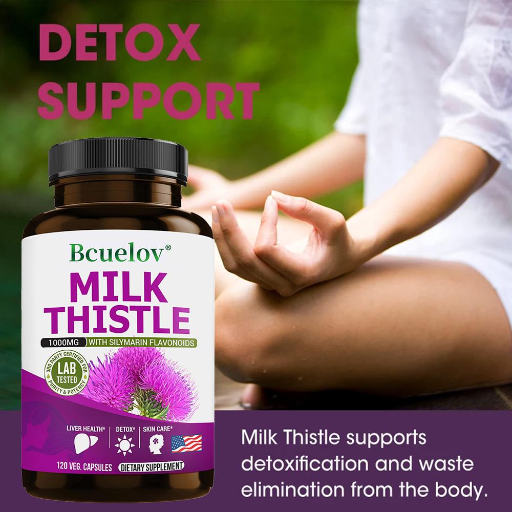 Bcuellov Milk Thistle 1000mg 120 Vegetarian Capsules - Liver Health, Detox, Skin Care