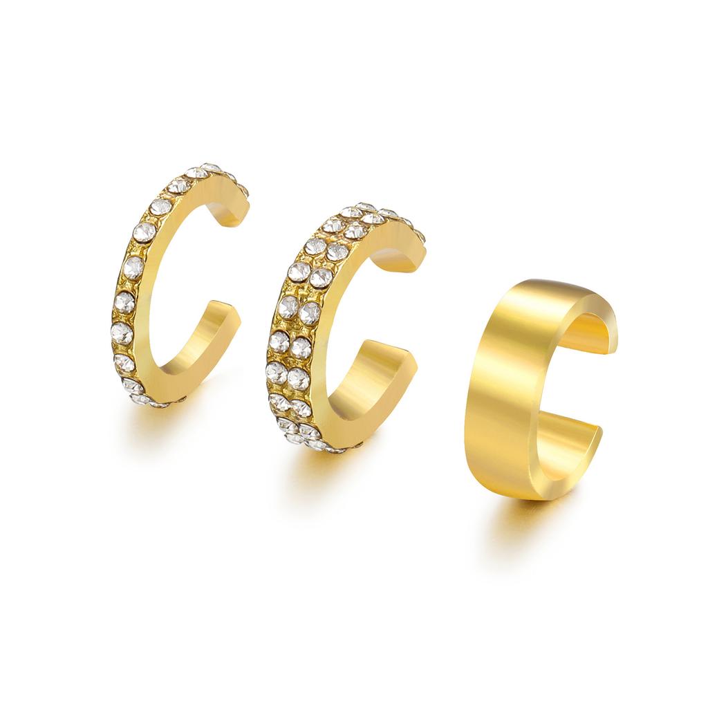 3-piece Set Ins Wind Women's Ear Bone Clips Without Ear Holes, Personality and Temperament, Niche Versatile Diamond-set Ear Clips
