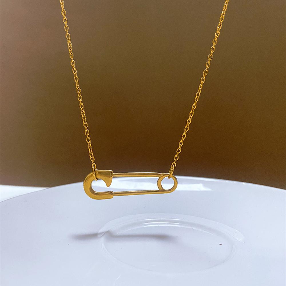 Goldene Brosche Büroklammer Schlüsselbein Kette Halskette - Nischen Design Schmuck für Damen, Nicht verblassende Titanstahl Accessoires