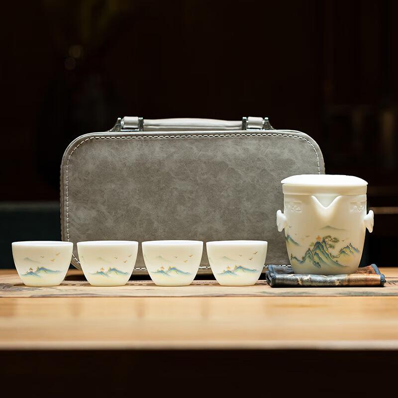 Portable White Jade Ceramic Travel Tea Set