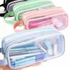 Clear Transparent Transparent Pencil Bag Double Layer Large Capacity Pen Case  For School Students