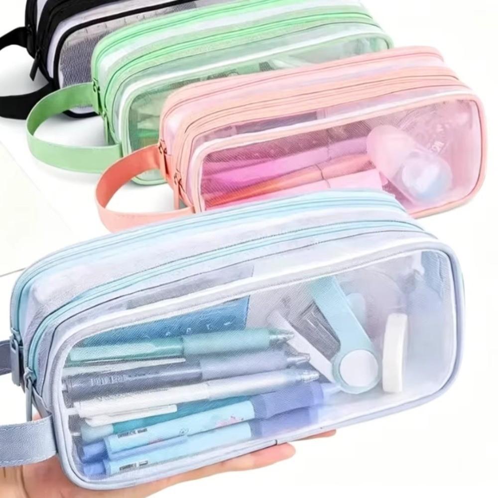 Clear Transparent Transparent Pencil Bag Double Layer Large Capacity Pen Case For School Students
