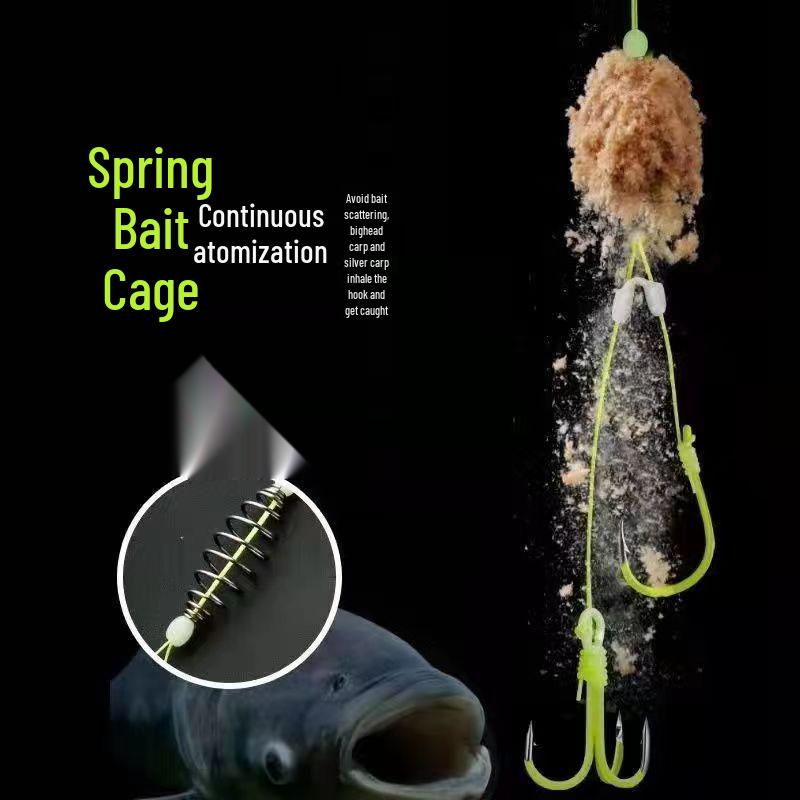 Spring Hand Rod Carp & Bighead Carp Fishing Rig with Luminous Anchor Triple Hook and PE Line for Night Fishing