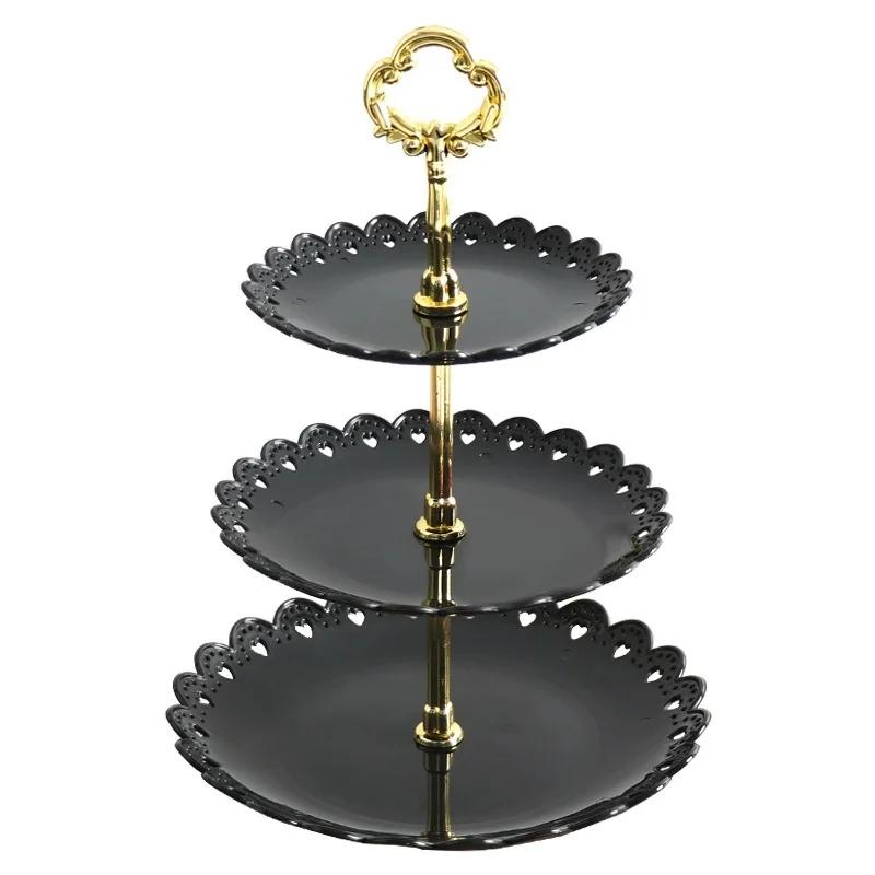 

3-Layer Snack Rack Dessert Plate Dried Fruit Dish Petal Plastic Fruit Plate Multi-layer Fruit Plate Dessert Cake Stand чорний