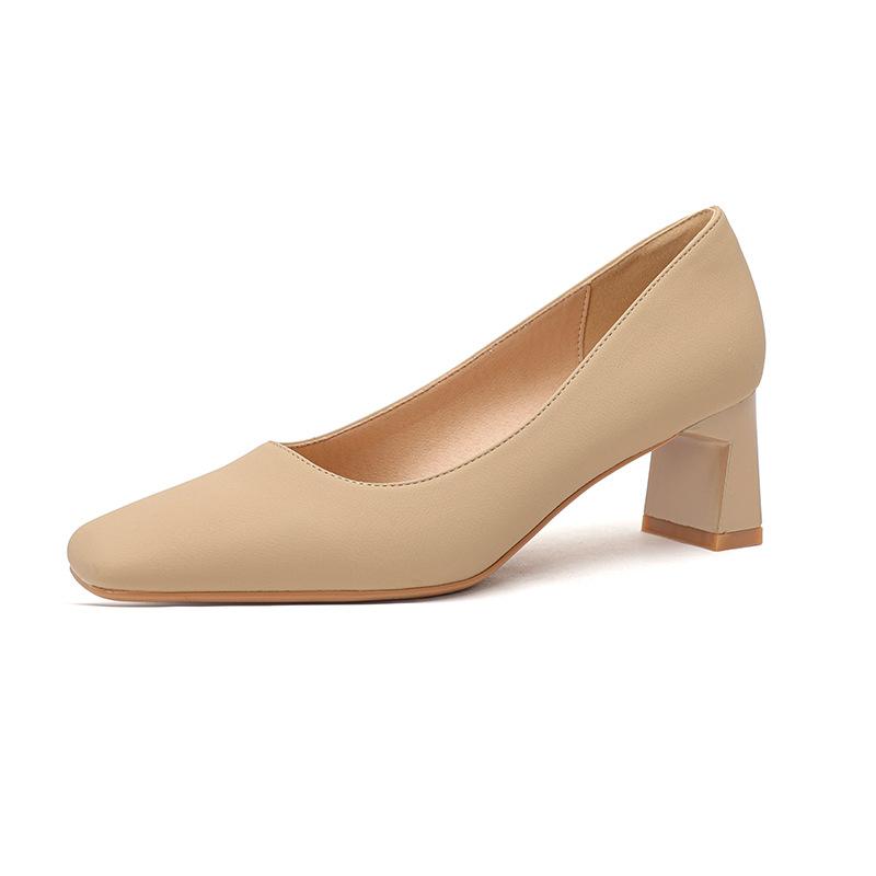 Fu Number, Square Head Single Shoes Women's Work Shoes, New Low-heeled High-heeled Shoes, Simple Shallow Microfiber Fashion Women's Shoes