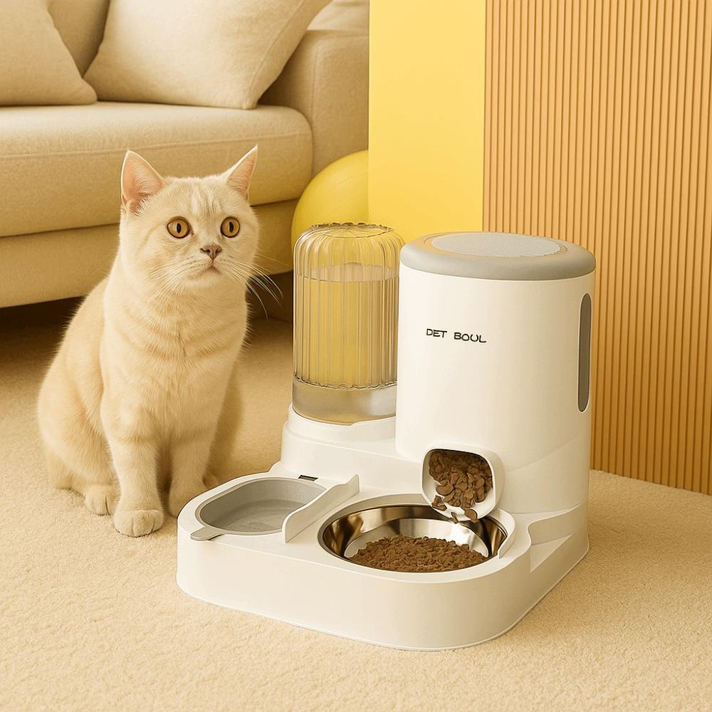 Separate Design Pet Integrated Feeder Large Capacity Anti Spill 2 In 1 Cat Food Dispenser Detachable with Stainless Steel Bowl