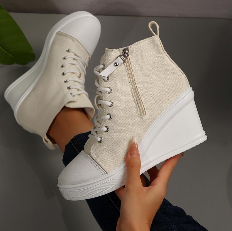 Women Sneakers New Hidden Wedge Invisible Heel Canvas Shoes For Women Wedge Increased Casual Breathable Platform Sneakers Women