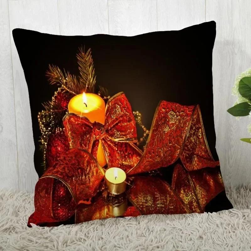 Home Decoration Bedroom Bedside Pillow Cover Christmas Candle Square Cushion Cover Living Room Sofa Pillow 40x40cm