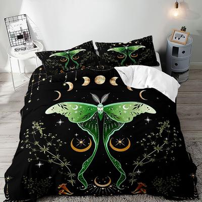 Blauwe gotische motten dekbedovertrekset, bohemian trippy paddenstoelen beddengoedset, ultrazachte lichtgewicht microvezel dekbedovertrekset voor een tweepersoonsbed (queen size).