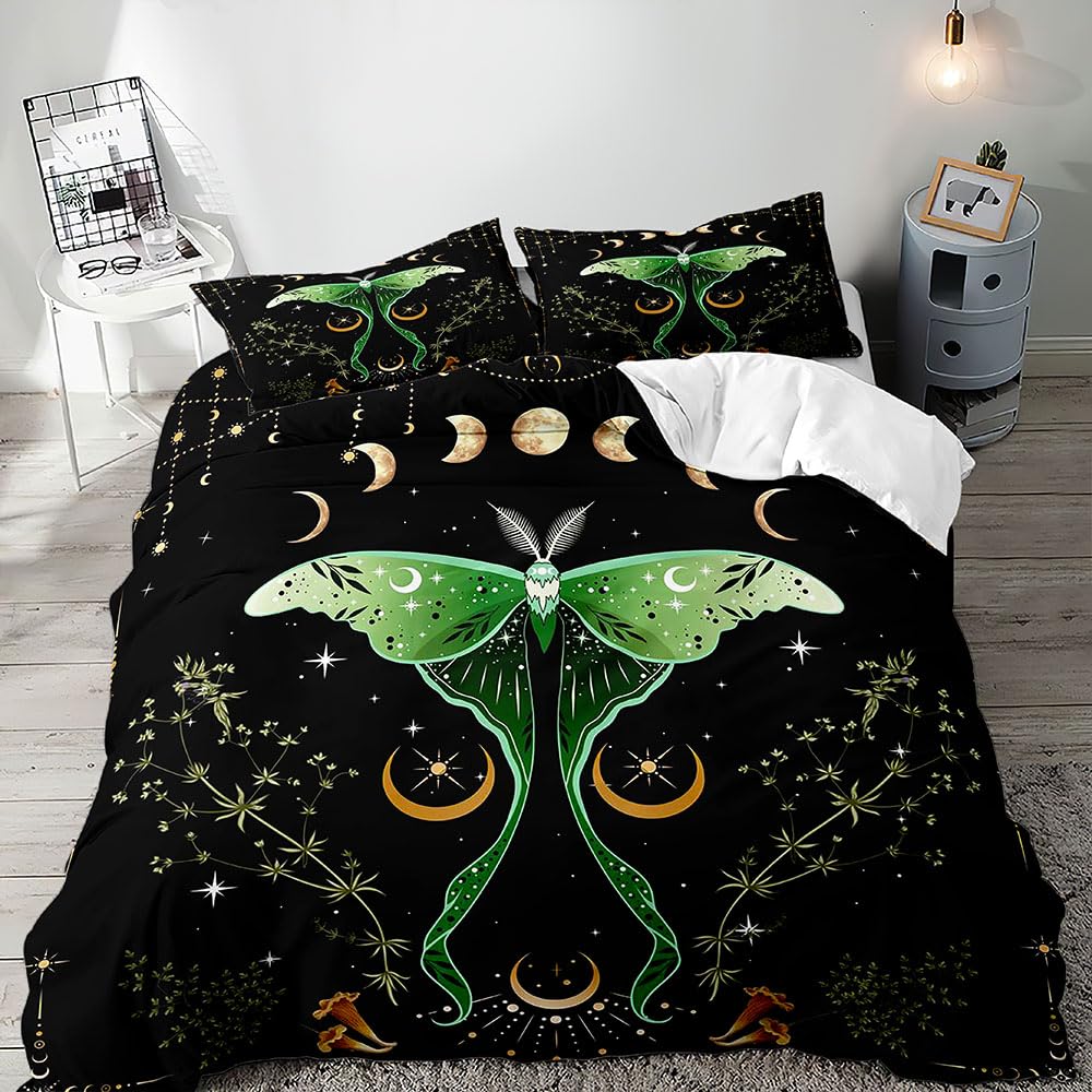 Blue Butterfly Duvet Cover Set Bohemian Moth Mushroom Comforter Cover Hippie Wild Fungus Pattern Home Room Decor Bedding Sets