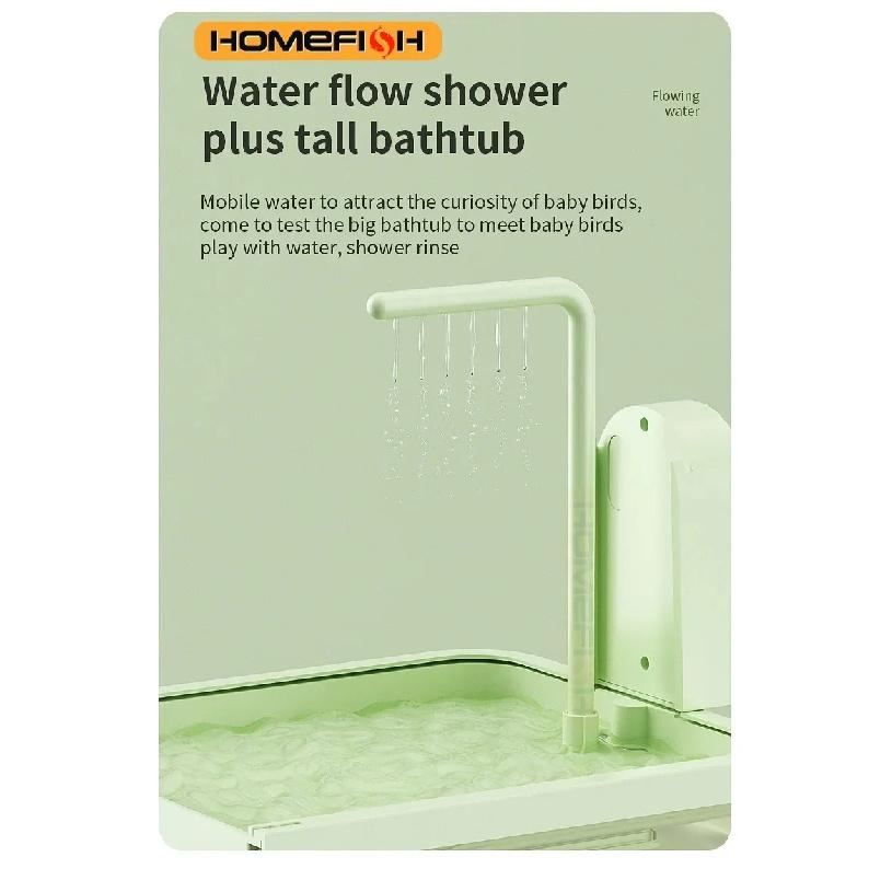 Bain d'oiseaux suspendu transparent circulation d'eau automatique bain douche pour oiseaux facile à nettoyer design peu encombrant accessoire de cage à oiseaux