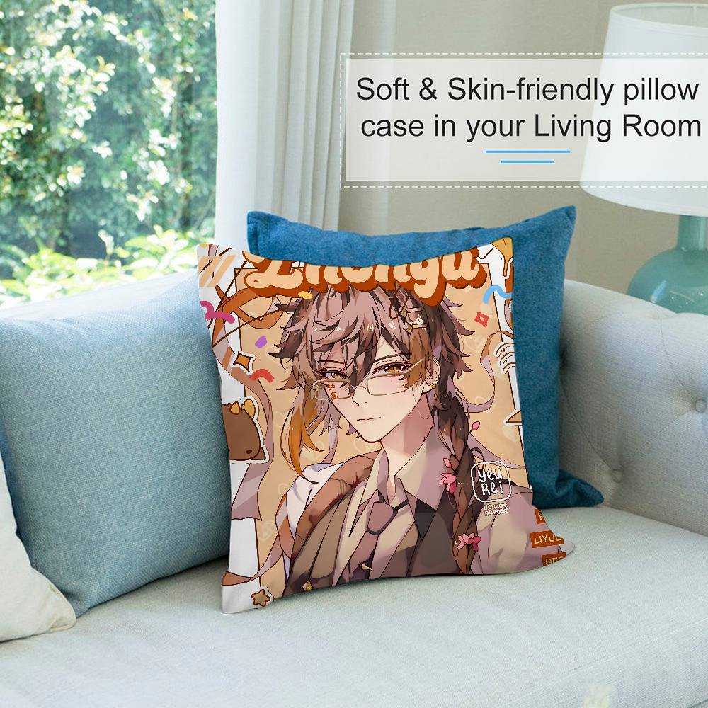 Anime Game G-Genshin Pillow Case Short Plush Double-sided Print Square Throw Pillow Covers Sofa Home Cushion Decor