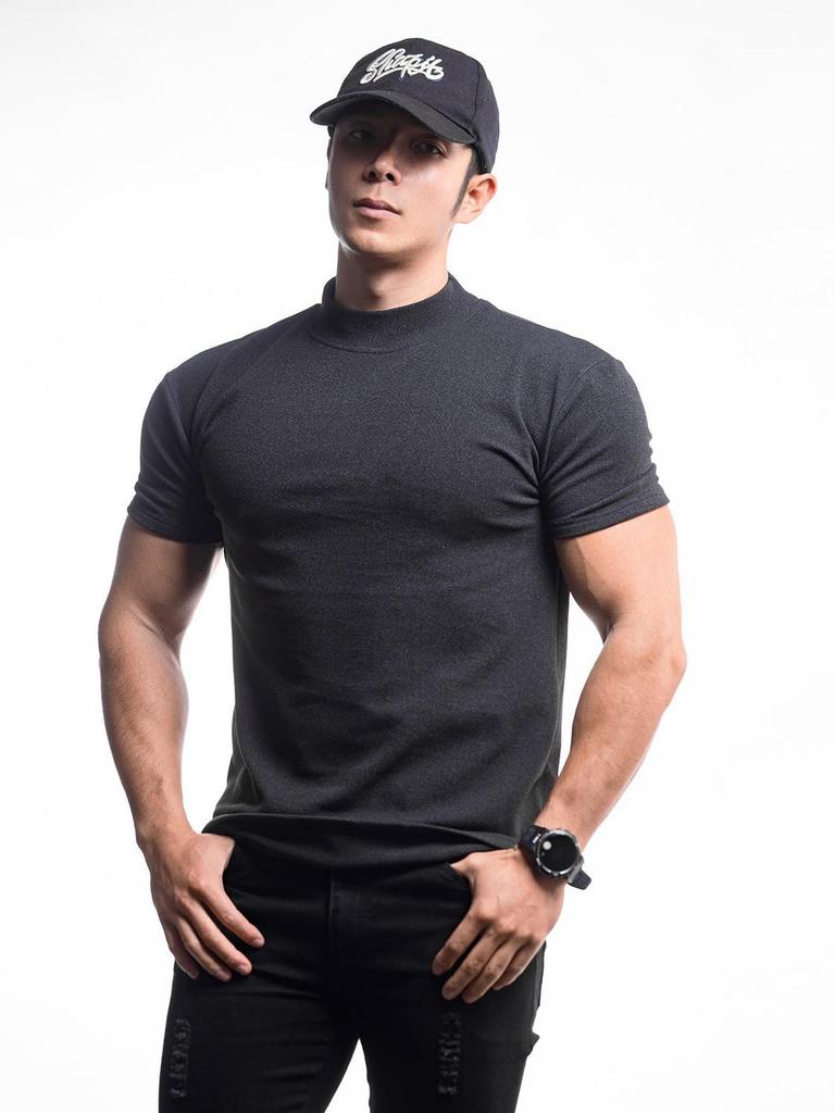 Men's Winter Warm Fleece Sports T-Shirt - Short Sleeve, Double-Sided, Solid Color.