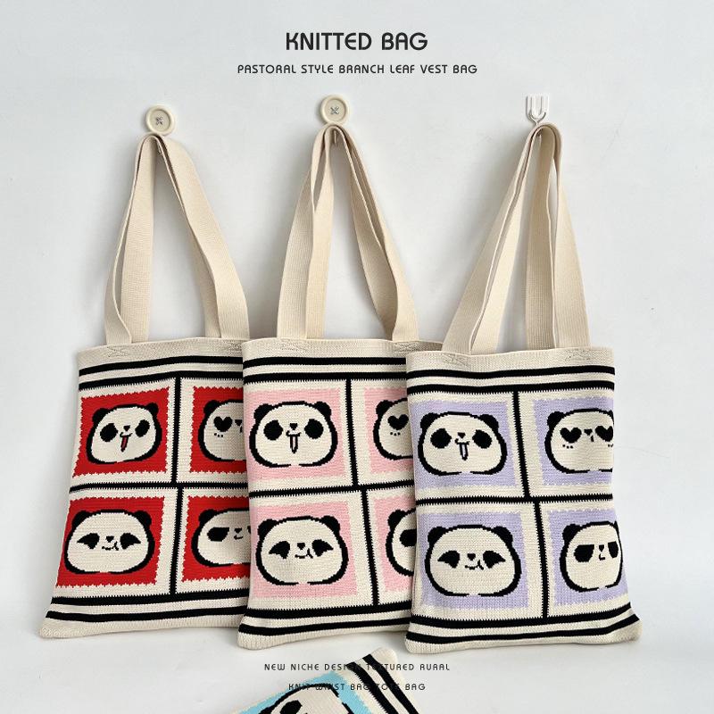 2025 Cute Panda Knitted Shoulder Bag: Large Capacity, Versatile Storage for Women and Students