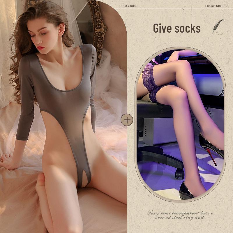 Night Fire Passion Lingerie Set: Sexy Open-Crotch Bodysuit with Removable Elements