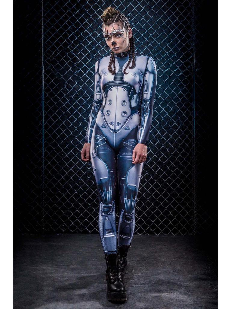 Cyberpunk 3D-geprint eendelig tights jumpsuit voor dames