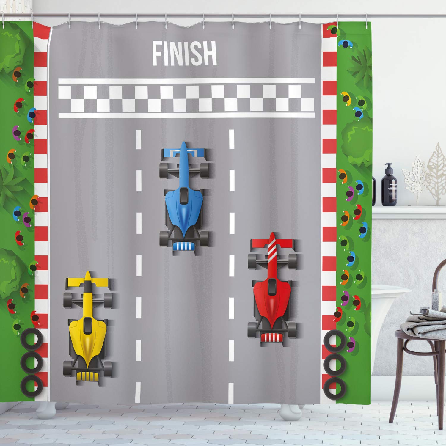 

Cartoon Car Shower Curtain,Cartoon Transportation Vehicles Bath Curtain With Hooks Waterproof Bathroom Accessories For Boys Girl W60H190(CM)-1 Pcs