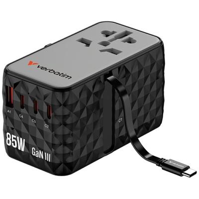 Verbatim Travel Adapter Eu/Uk/Us Gan   Usb-A/3Xusb-C Pd 85W Cnt-02 Black 32127