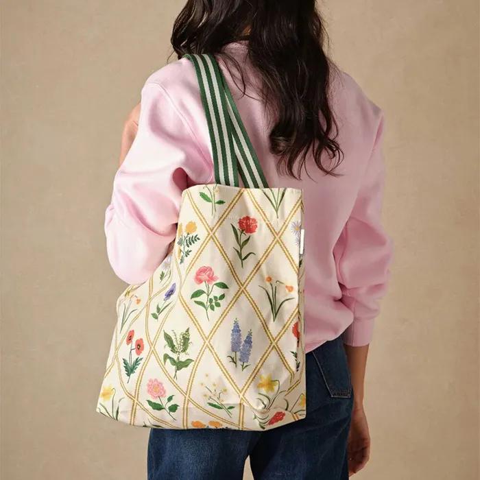 Rifle Paper Garden Study Wide Canvas Tote Bag