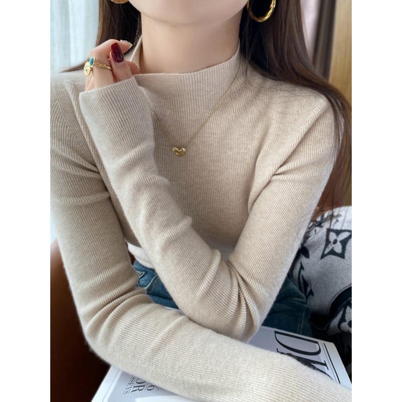 Maglione Base a Collo Alto Mezzo Collo in Cashmere Grigio da Donna con Stile Nuovo Autunno e Inverno Top a Manica Lunga