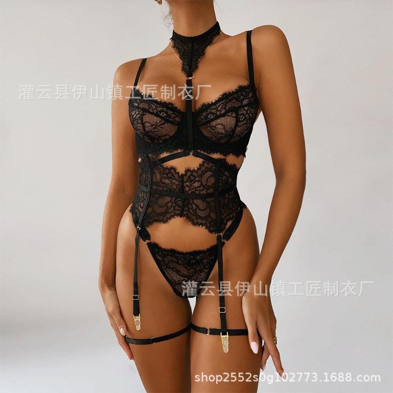 Sexy underwear new sexy female lace three-piece set garter belt thin set