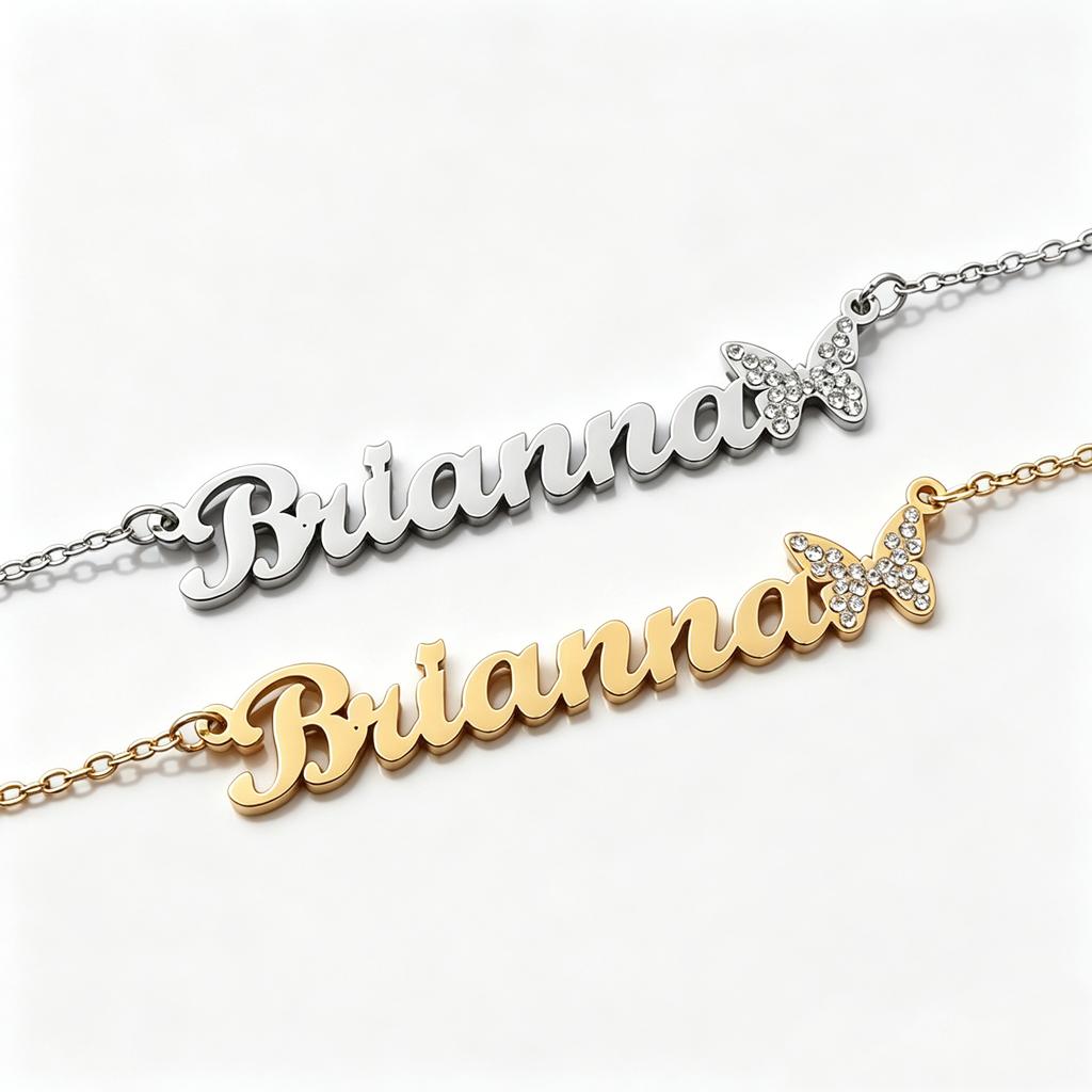 Custom Nameplate Butterfly Necklace for Women Personalized Stainless Steel Gold Plated Trendy Fashion Pendant with Zircon