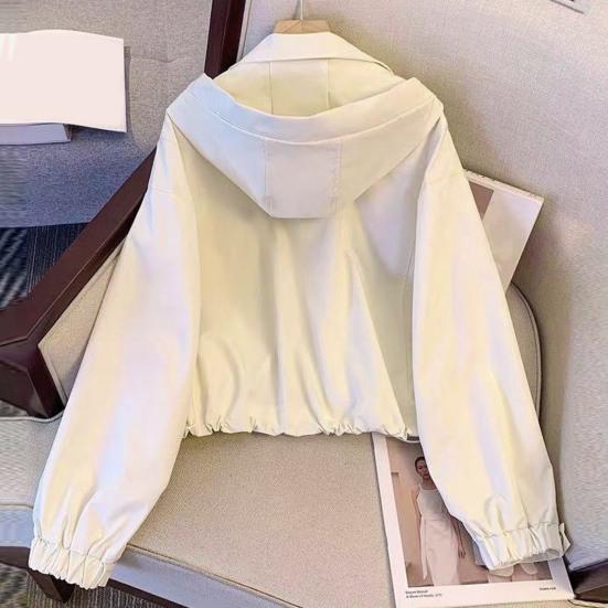 Dames Cargo Jas Capuchon Los Effen Kleur Jas Lange Mouwen Rits Korte Type Trekkoord met Zakken Dunne Dames Pendel Reizen Jas