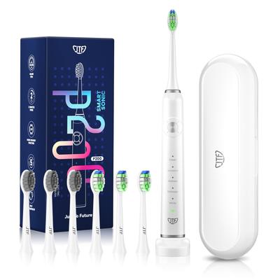 JTF Electric Toothbrush, Ultrasonic Vibration Toothbrush with 6 Replacement Heads & Travel Case, 5 Modes, USB Charging Stand & 60-Day Battery Life, IP