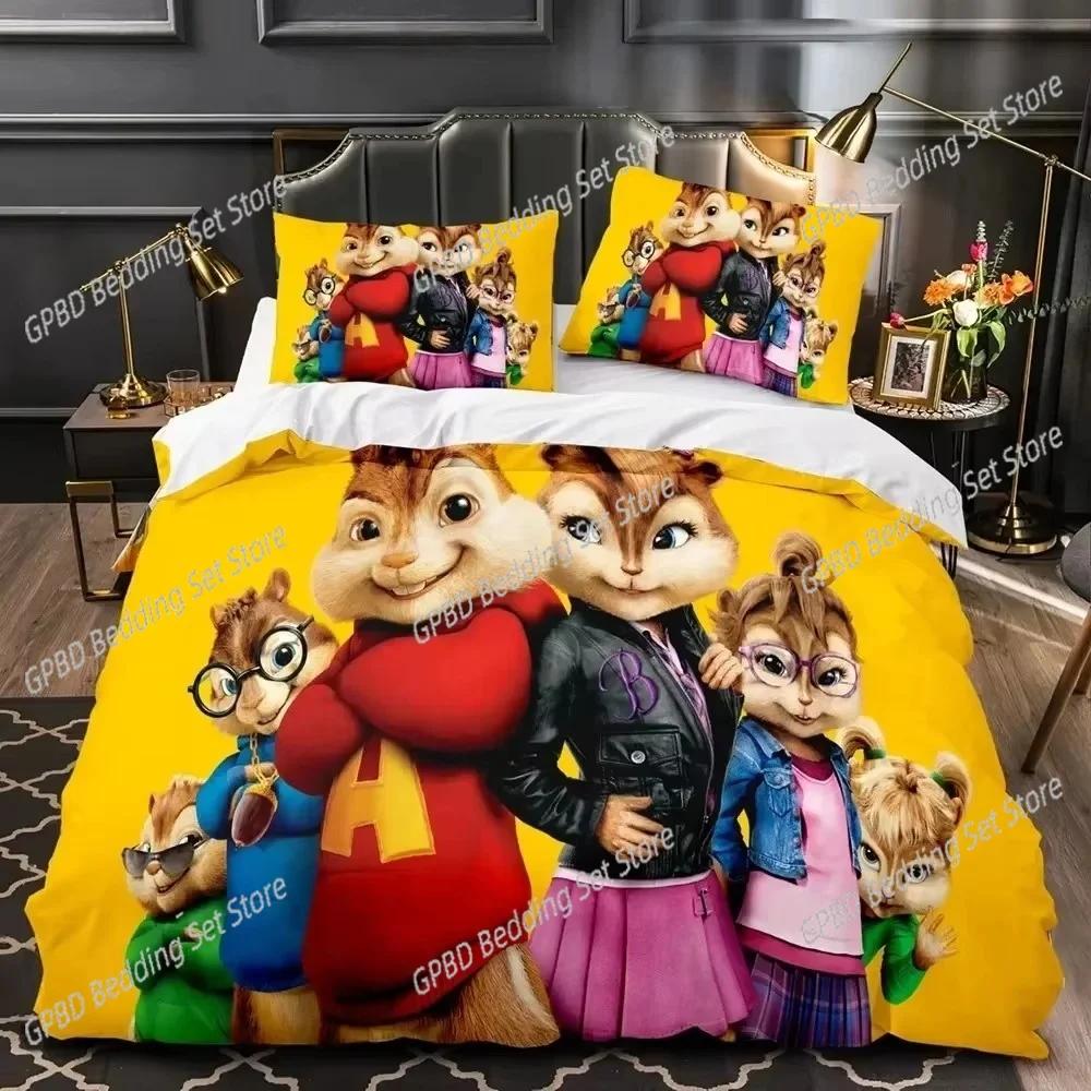 Kreslené chipmunkové Alvin 3D NOVÉ Povlak na peřinu Povlak na polštář Sada povlečení Pro dospělé Dítě Chlapec Dívka Dekorace ložnice Dětské Jednolůžko Dvojlůžko Velké