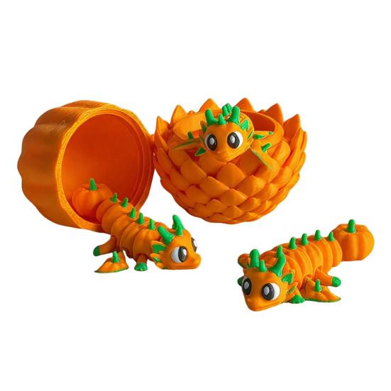 Pumpkin Dragon Egg Ornament 3D Printed Bendable Movable Body Stress Relief Toy Halloween Decoration Collectible for Home Decor