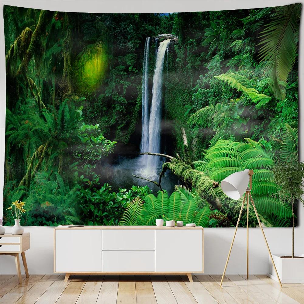 Природный пейзаж Гобелен Комната Искусство Солнечный свет Лес Водопад Главная Стена — фото 7