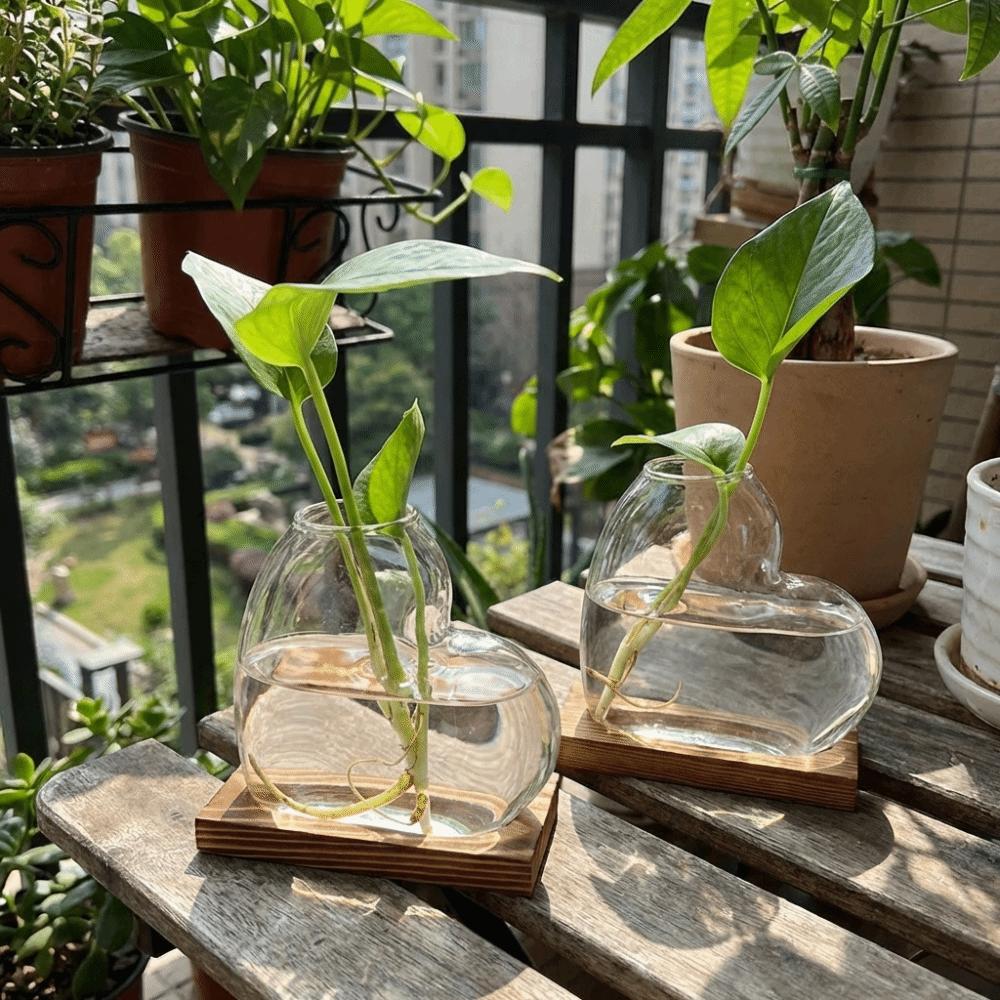 Wooden Stand Love Shaped Vase Decorative Tabletop Plant Vase Mini Terrarium  Flower Plants