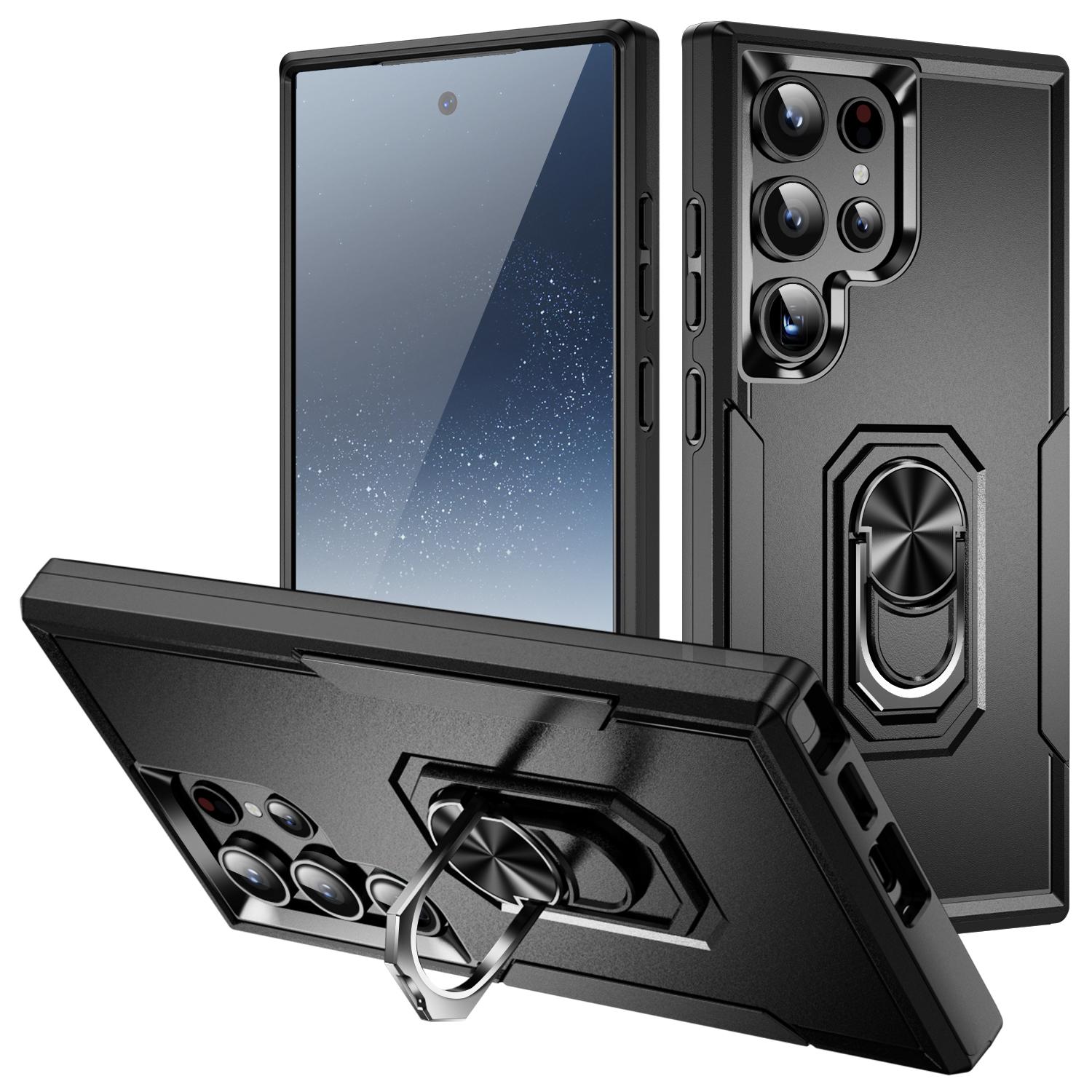 

For Samsung Galaxy S24 Ultra Case Military Grade Ring Kickstand PC + TPU Phone Cover C