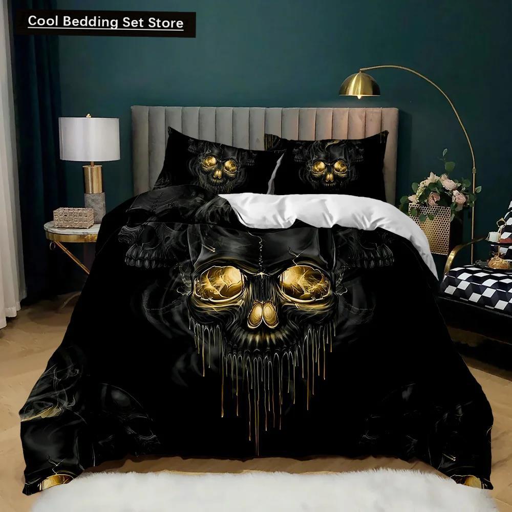 Totenkopf Bettbezug Set Schreckliches Skelett Bettwäsche Set Bettwäsche Halloween Gothic Horror Polyester Quilt Abdeckung Doppel Königin König