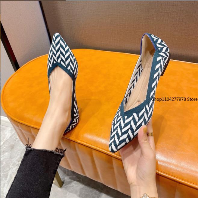 

Модная весенне-осенняя обувь на плоской подошве, модная повседневная женская обувь на плоской подошве, лоферы с острым носком, вязаные, эластичные, удобные, бутиковая обувь 43 43