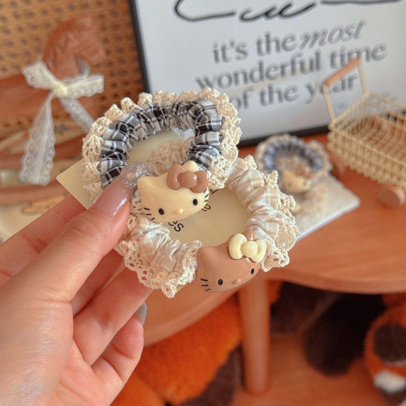 Sweet Lace Black Leather Kitten Hair Tie: Cute Girly Ponytail Scrunchie