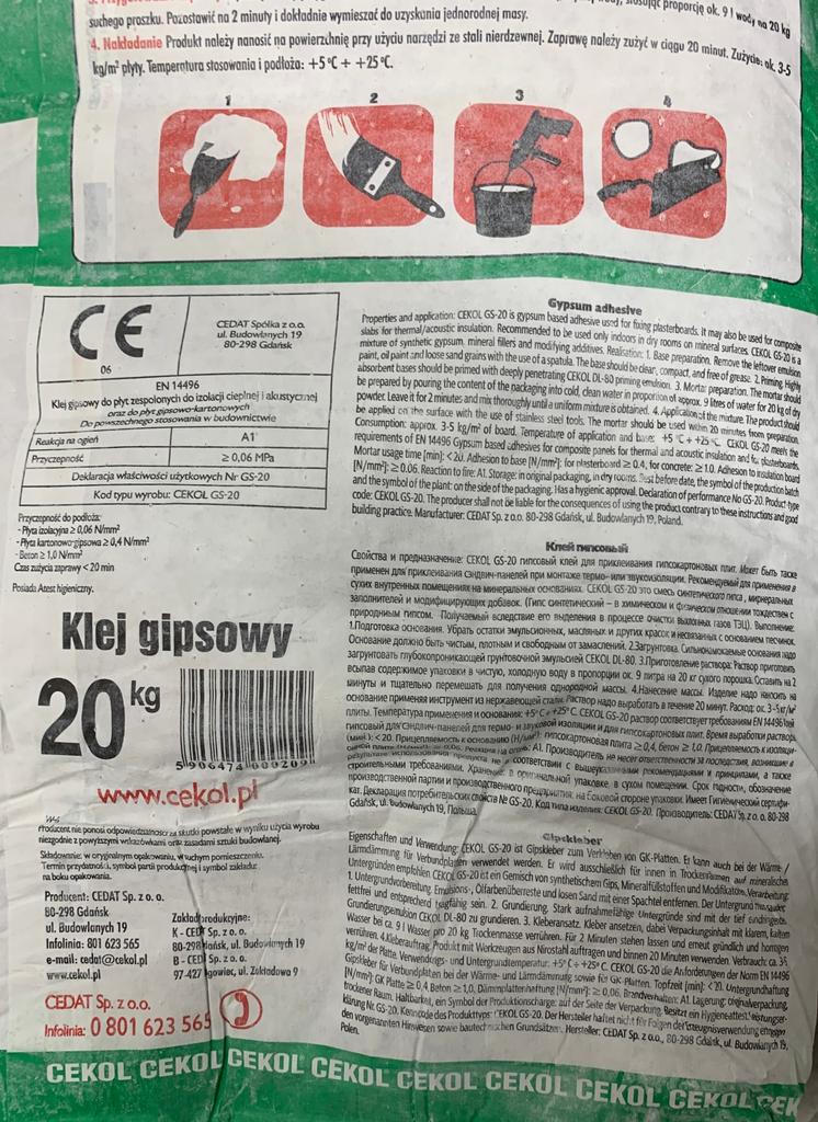Adesivo per gesso per cartongesso GS20 20 kg