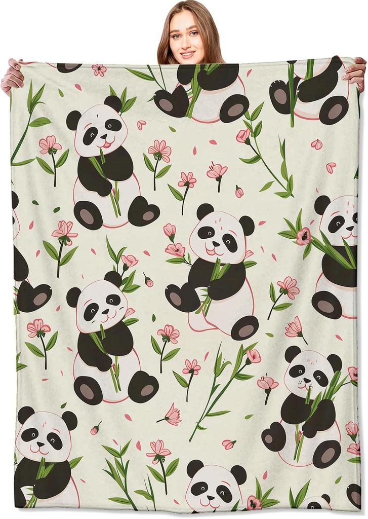 GUOYU Blanket Cartoon Panda Blanket Cute Animal and Floral Flower Throw BlanketsBirthday Gifts for KidsAnimal LoversLightweight Soft Fleece