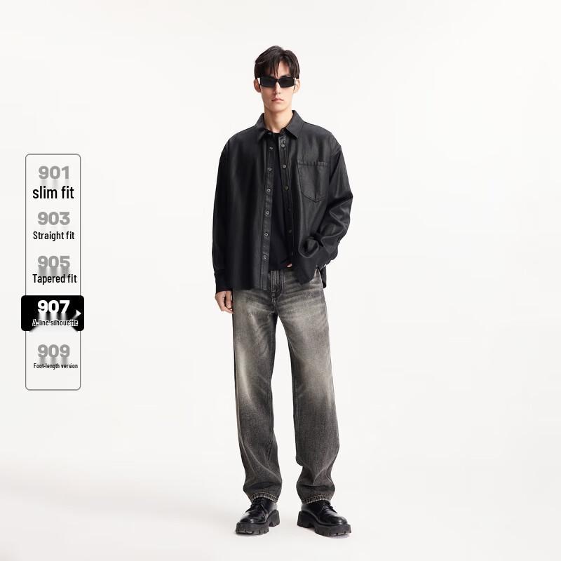 JACK&JONES Men's Distressed Dark Grey Straight Jeans