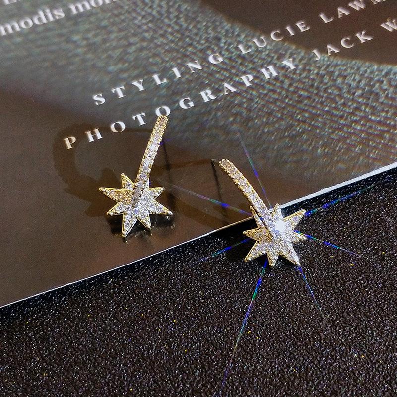 Eight Point Star Earrings Niche Design High End Earrings New Trendy Silver Needle Earrings