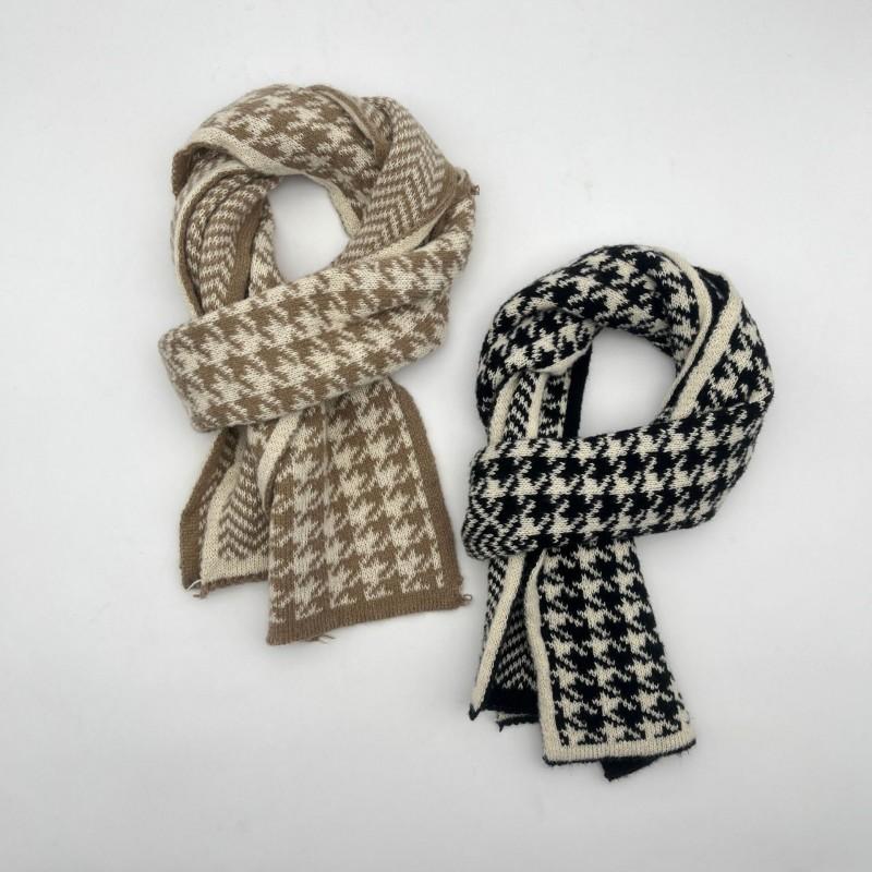 Winter Warm Double-Sided Knit Scarf In Houndstooth Thick Cozy Unisex Accessory Students Couples Stylish OL Fashion