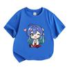 Kids Boys Girls 100% Cotton Crew Neck Short Sleeve T-Shirt, Cute Chibi Anime Blue Hair Girl Print Casual Soft Breathable Tee for Daily Wear Lovely Hea