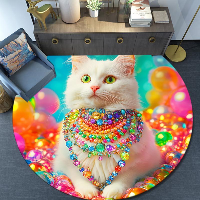 Magical Cat Round Area Rug,Carpet Rug for Living Room Bedroom Sofa Playroom Decor,Non-slip Floor Mat