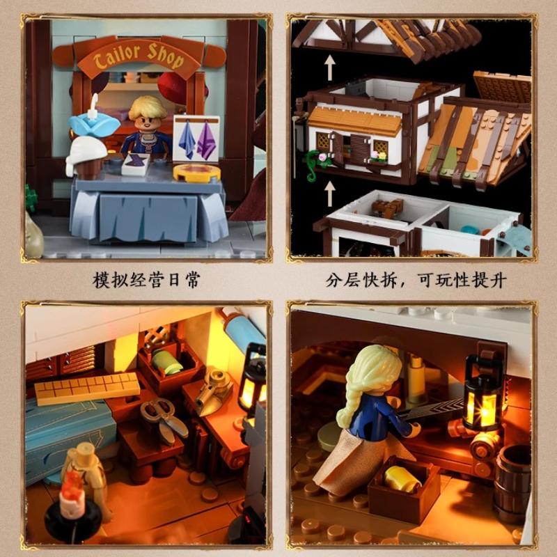 New Medieval Series Tailoring Shop Assembly Lighting Building Blocks Model Wooden House Decoration Toys Birthday Gift